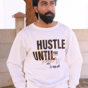 'Hustle' White Sweatshirts (S1D1)